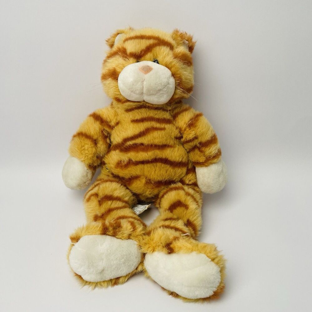Vintage Build A Bear Floppy Kitty Orange Tabby Cat Plush 18" Yellow Paw Tag 1997